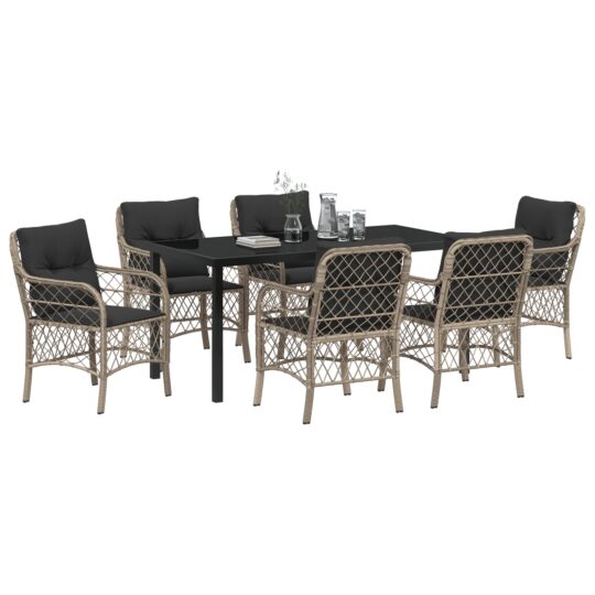 3380243 3 Set de masă pentru grădină 7 pcs Gri deschis Rattan poli 3380243 3