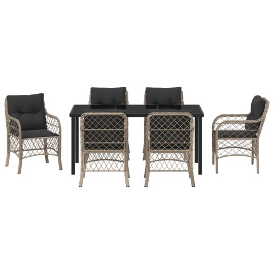 3380243 7 Set de masă pentru grădină 7 pcs Gri deschis Rattan poli 3380243 7
