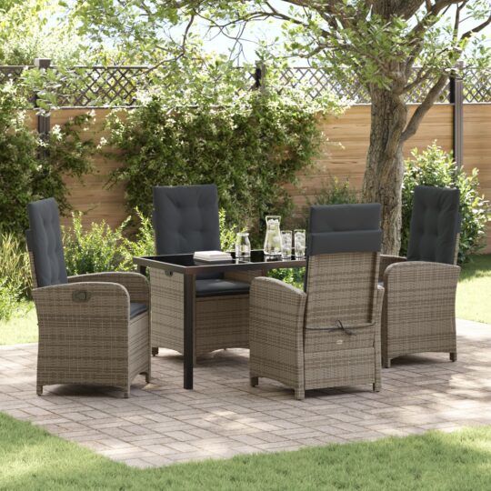 Set de masă pentru grădină 5 pcs Gri poliratan