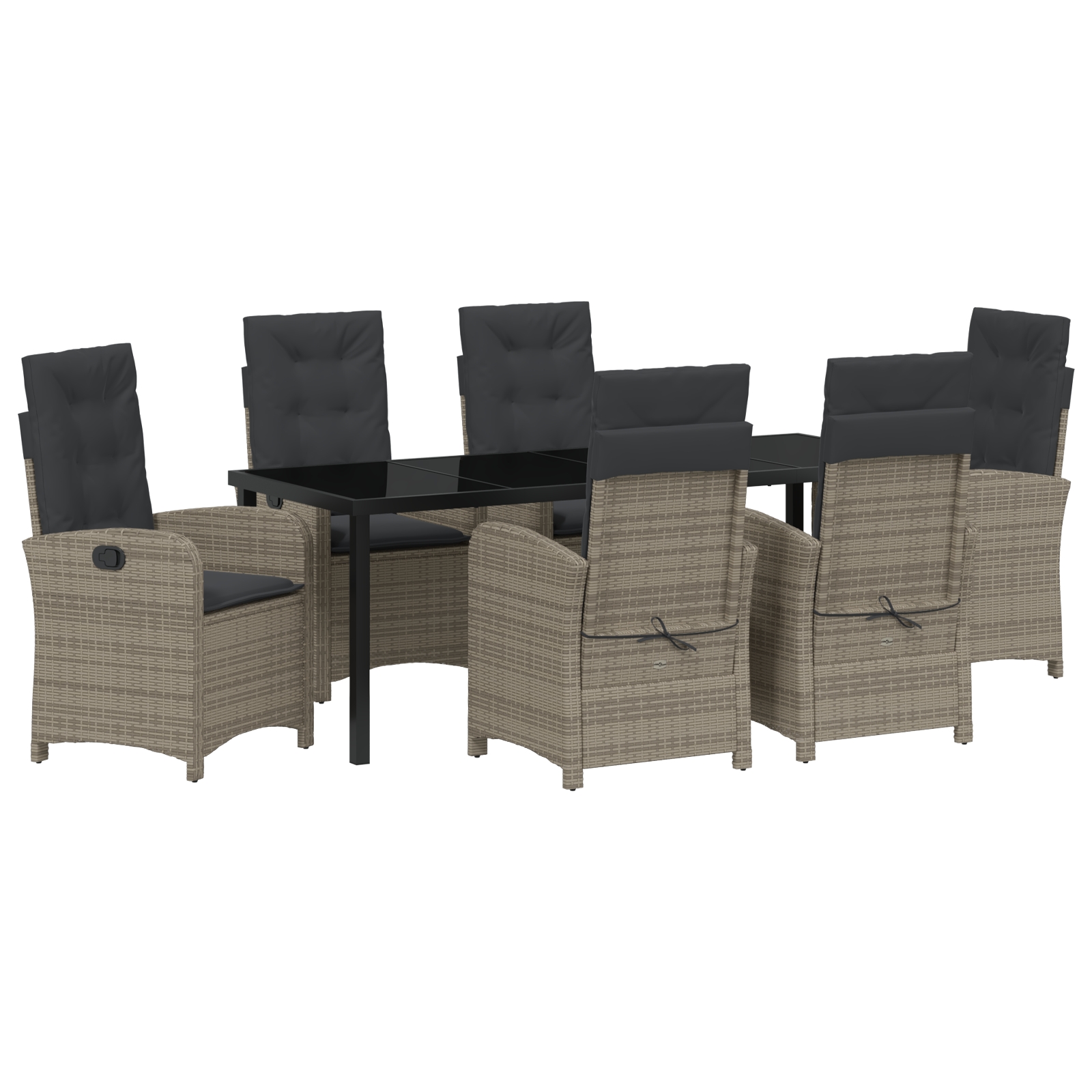 3380279 2 Set de Dining pentru Grădină de 7 Piese cu Perne Gri din Rattan Polimer Set de Dining pentru Grădină de 7 Piese cu Perne Gri din Rattan Polimer - imagine 2