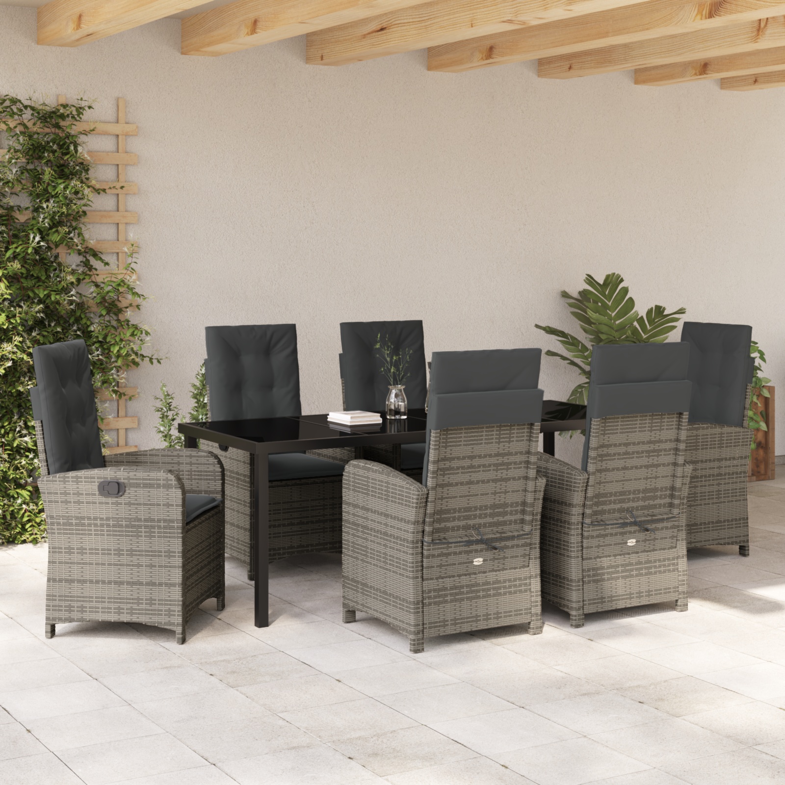 3380279 4 Set de Dining pentru Grădină de 7 Piese cu Perne Gri din Rattan Polimer Set de Dining pentru Grădină de 7 Piese cu Perne Gri din Rattan Polimer - imagine 4