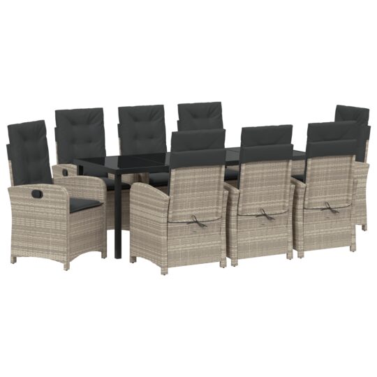 3380301 2 Set de dining de grădină 9 piese cu perne Gri deschis Ratan Poli 3380301 2