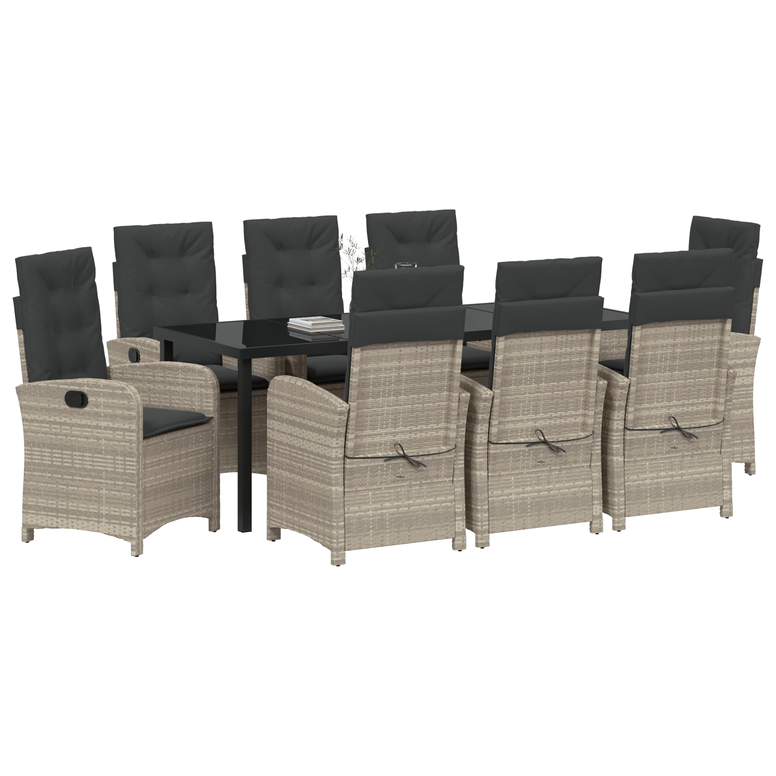 3380301 3 Set de dining de grădină 9 piese cu perne Gri deschis Ratan Poli Set de dining de grădină 9 piese cu perne Gri deschis Ratan Poli - imagine 3