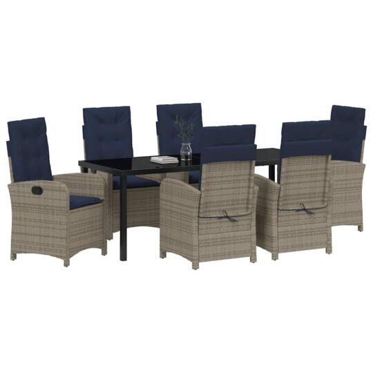 3380356 3 Set de dining pentru grădină cu 7 piese, cu perne, din ratan gri 3380356 3