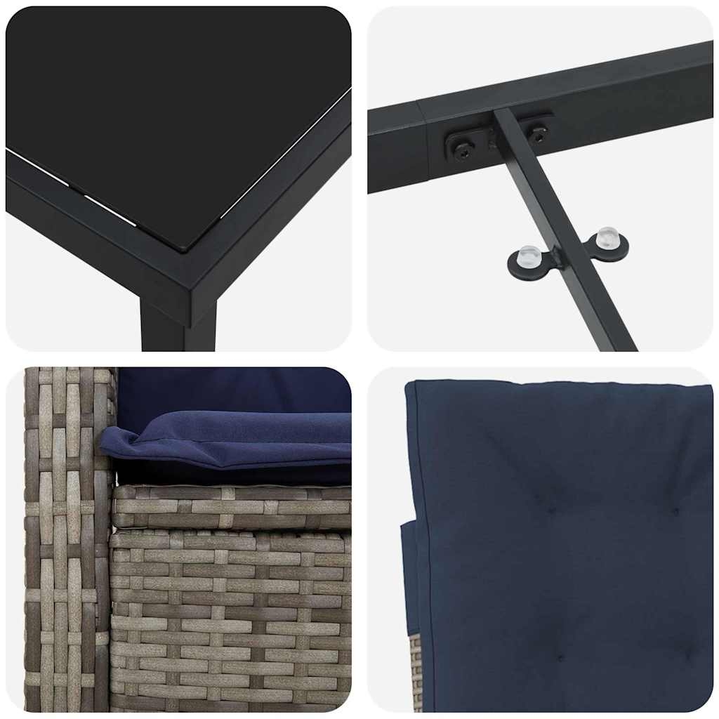 3380356 9 Set de dining pentru grădină cu 7 piese, cu perne, din ratan gri Set de dining pentru grădină cu 7 piese, cu perne, din ratan gri - imagine 9