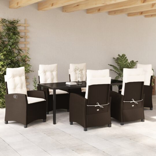 3380384 4 Set de 7 Piese pentru Servirea Cinei în Grădină cu Perne Maro Poliratan 3380384 4