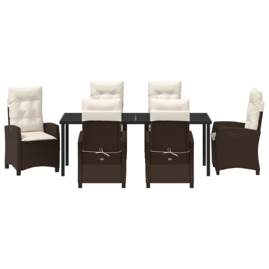 3380384 7 Set de 7 Piese pentru Servirea Cinei în Grădină cu Perne Maro Poliratan 3380384 7