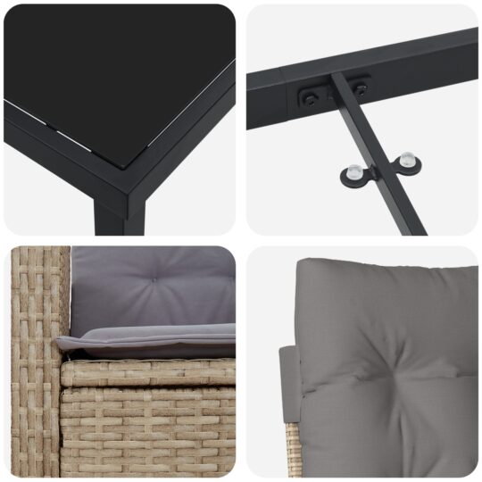 3380404 9 Set de masă pentru grădină 7 pcs Bej poliratan 3380404 9