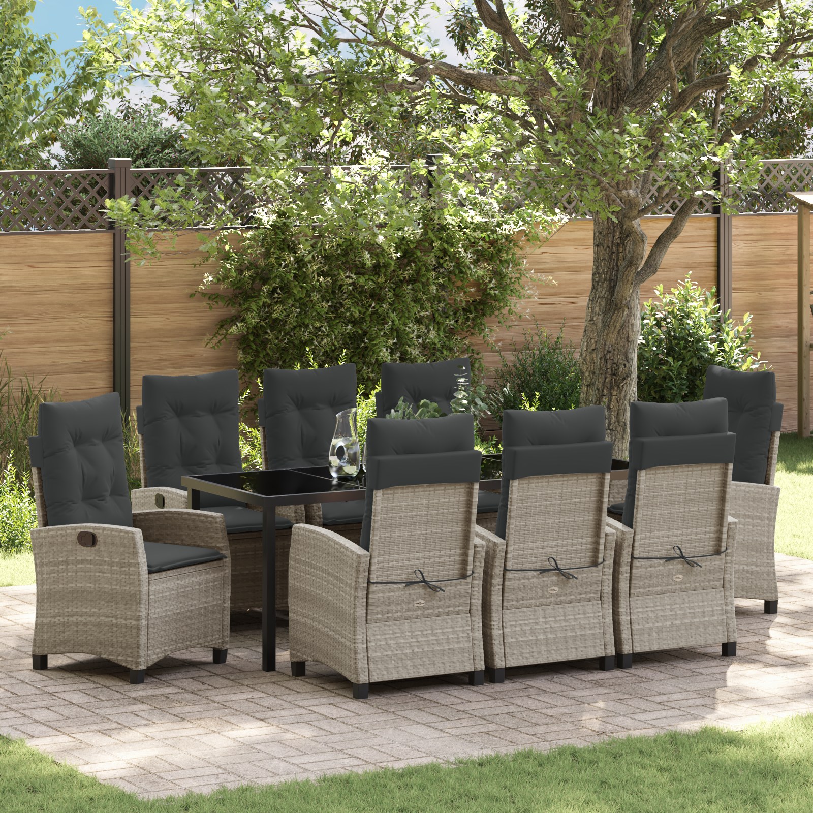 3380413 1 Set de Mese de Grădină de 9 Piese cu Perne Gri Deschis din Poliratan Set de Mese de Grădină de 9 Piese cu Perne Gri Deschis din Poliratan
