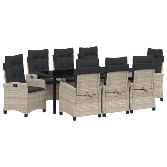 3380413 2 Set de Mese de Grădină de 9 Piese cu Perne Gri Deschis din Poliratan 3380413 2