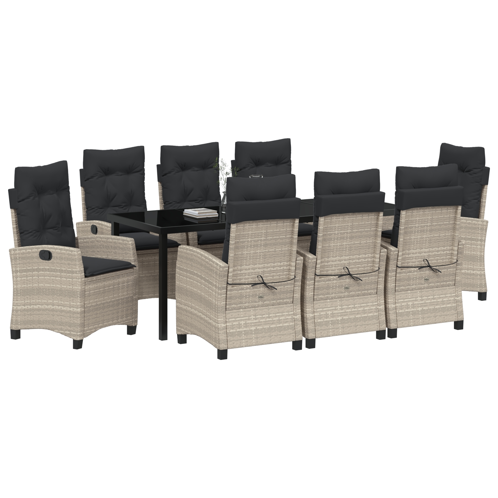 3380413 3 Set de Mese de Grădină de 9 Piese cu Perne Gri Deschis din Poliratan Set de Mese de Grădină de 9 Piese cu Perne Gri Deschis din Poliratan - imagine 3