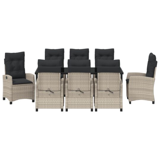 3380413 7 Set de Mese de Grădină de 9 Piese cu Perne Gri Deschis din Poliratan 3380413 7