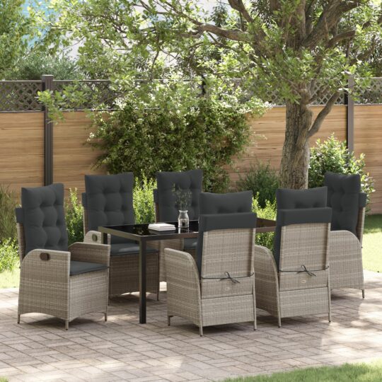 Set de masă pentru grădină 7 pcs Gri deschis poliratan