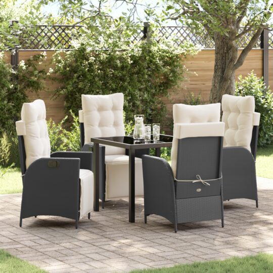 Set de masă pentru grădină 5 pcs Negru Rattan poli