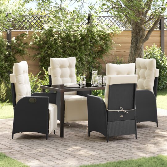 Set de masă pentru grădină 5 pcs Negru Rattan poli