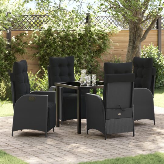 Set de masă pentru grădină 5 pcs Negru Rattan poli