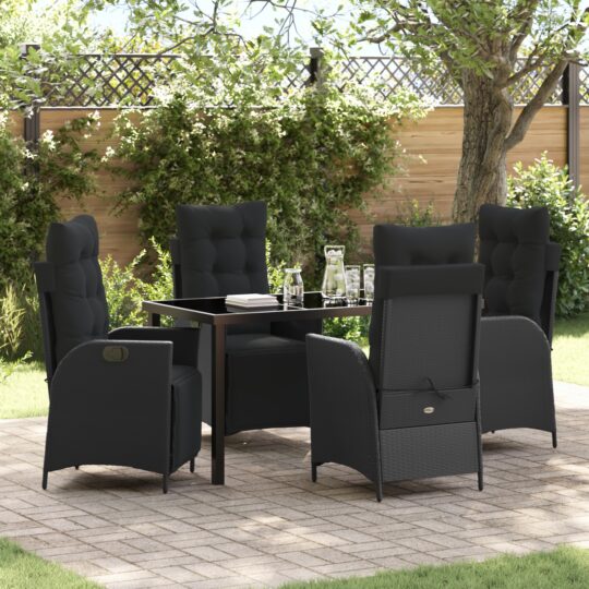 Set de masă pentru grădină 5 pcs Negru Rattan poli