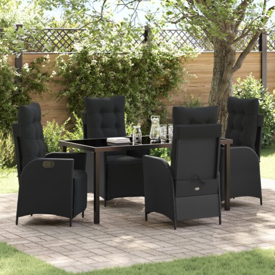 Set de masă pentru grădină 5 pcs Negru Rattan poli