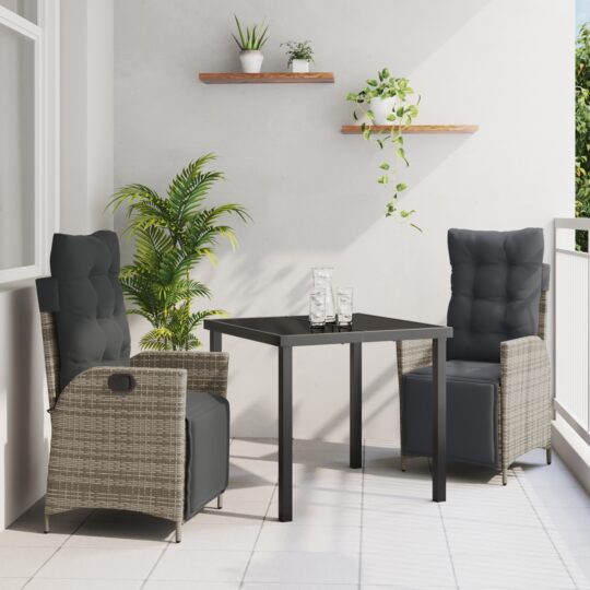 Set de masă pentru grădină 3 pcs Gri Rattan poli