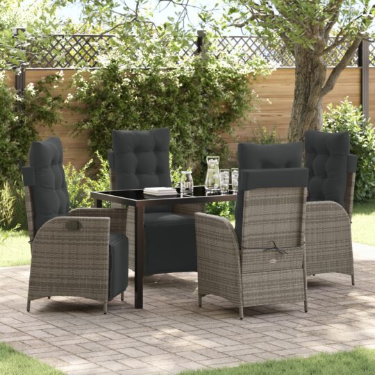 Set de masă pentru grădină 5 pcs Gri Rattan poli