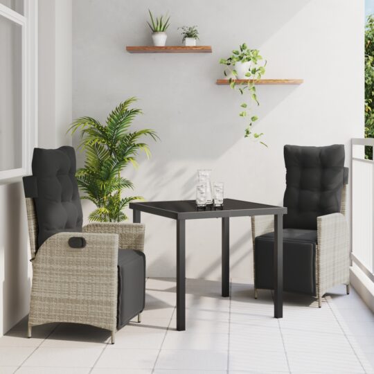 Set de masă pentru grădină 3 pcs Gri deschis Rattan poli