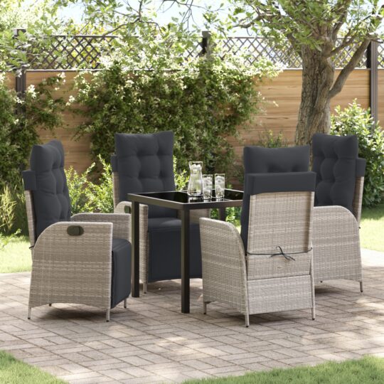 Set de masă pentru grădină 5 pcs Gri deschis Rattan poli
