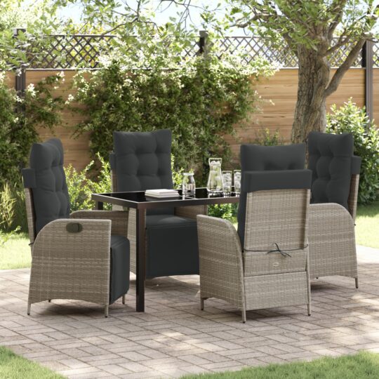 Set de masă pentru grădină 5 pcs Gri deschis Rattan poli