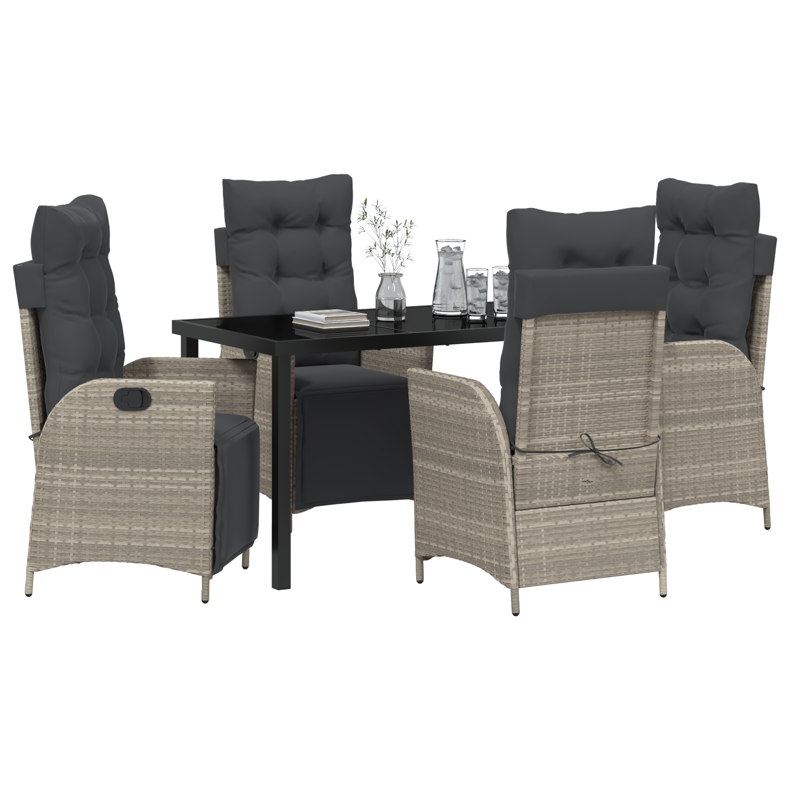 3380570 3 Set de masă pentru grădină 5 pcs Gri deschis Rattan poli Set de masă pentru grădină 5 pcs Gri deschis Rattan poli - imagine 3