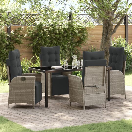 Set de masă pentru grădină 5 pcs Gri deschis Rattan poli
