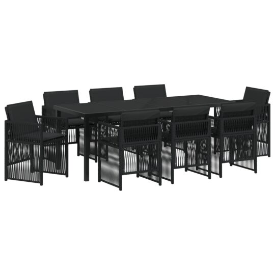 3380652 2 Set de dining pentru grădină cu 9 piese și perne Negru Poly Rattan 3380652 2