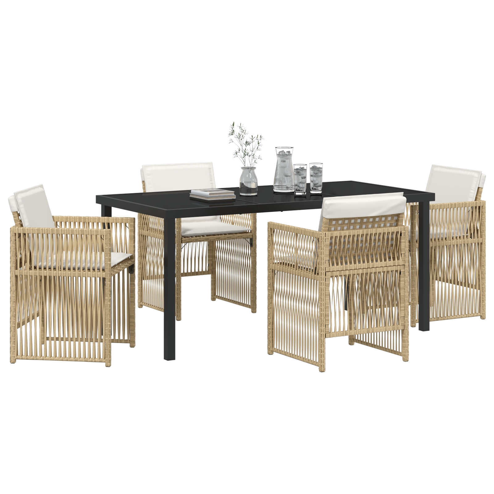 3380663 3 Set de masă pentru grădină 5 pcs Bej Rattan poli Set de masă pentru grădină 5 pcs Bej Rattan poli - imagine 3