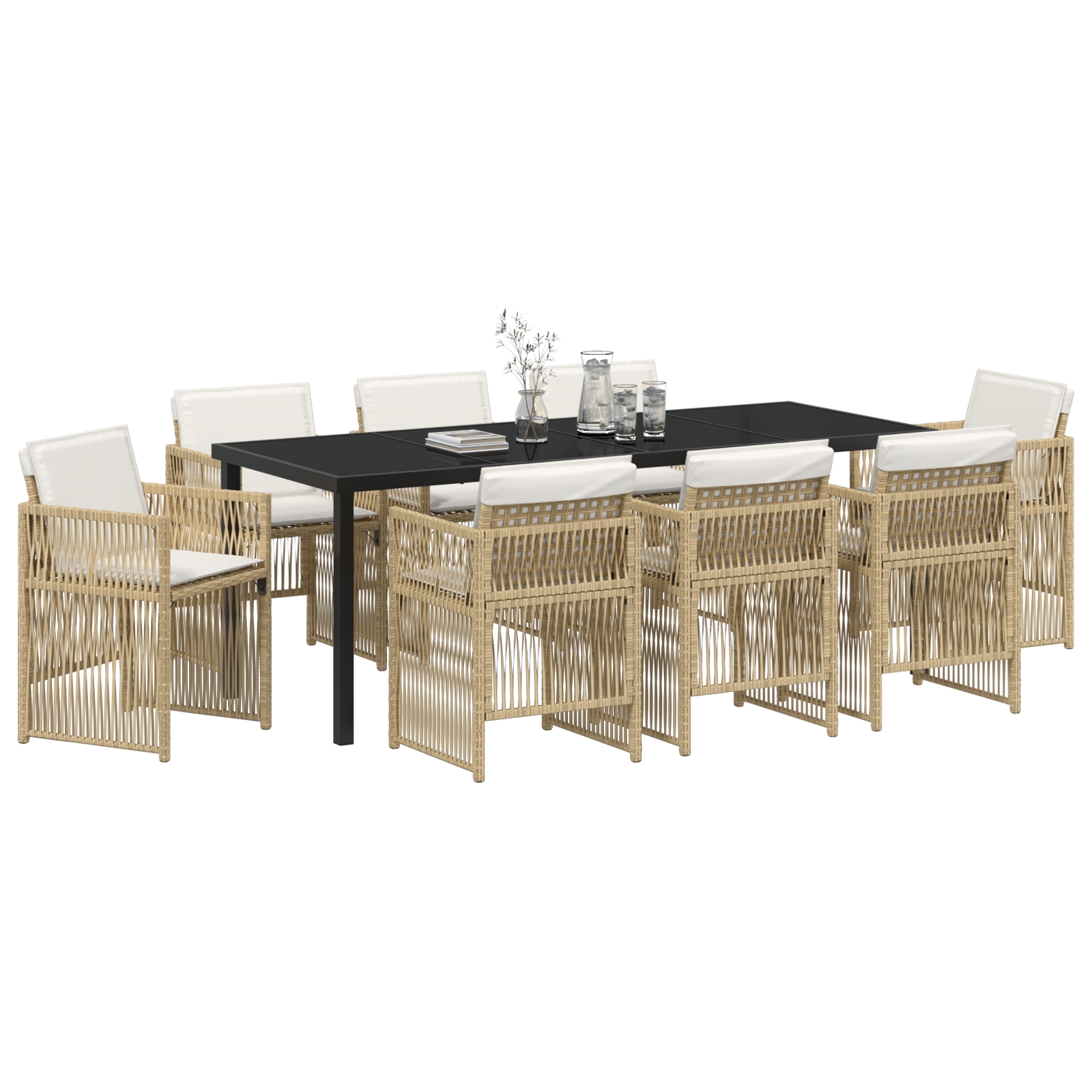 3380664 3 Set de dining pentru grădină cu perne Bej din poliratan Set de dining pentru grădină cu perne Bej din poliratan - imagine 3