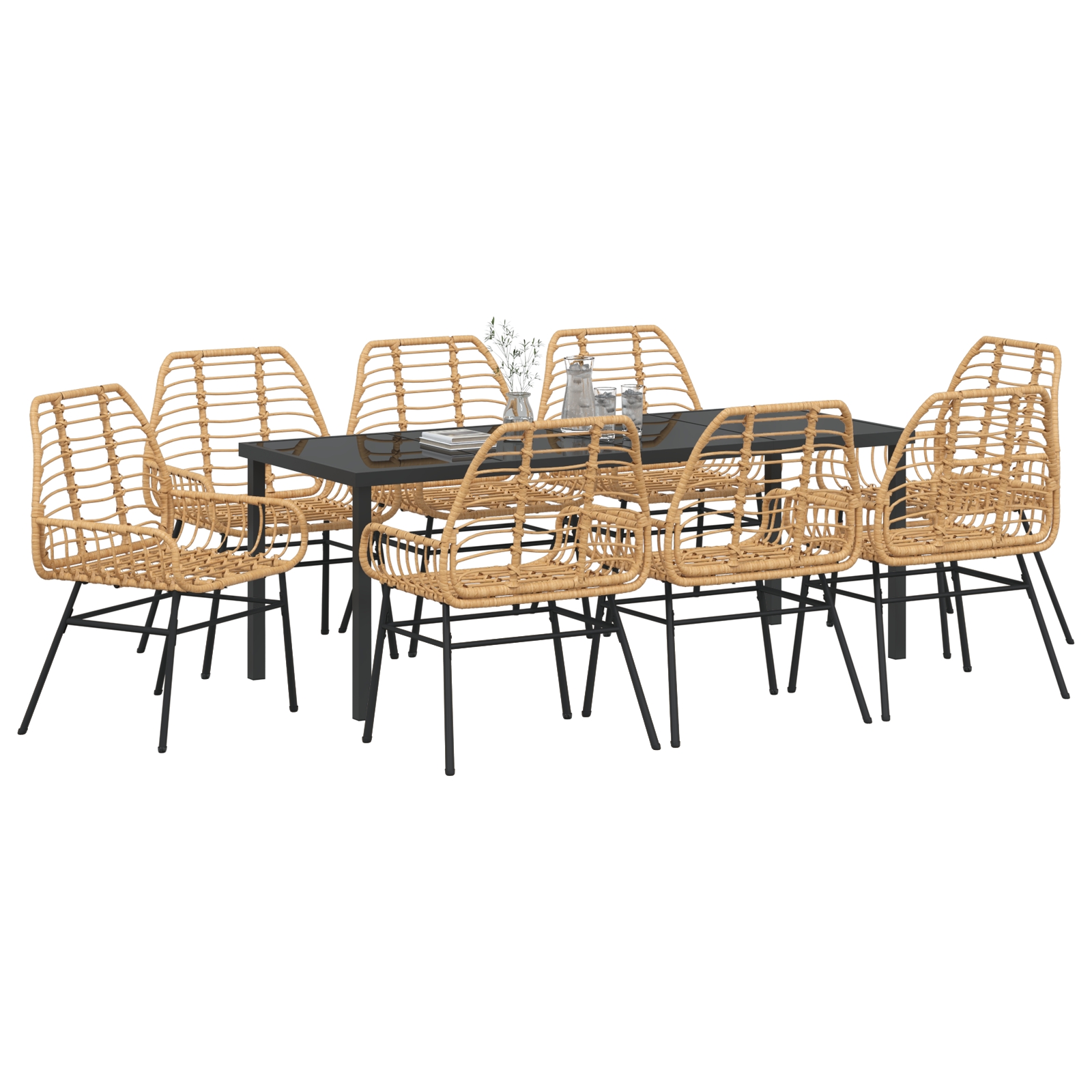 3380854 3 Set de mese de grădină 9 Piese Maro Ratan Poly Set de mese de grădină 9 Piese Maro Ratan Poly - imagine 3