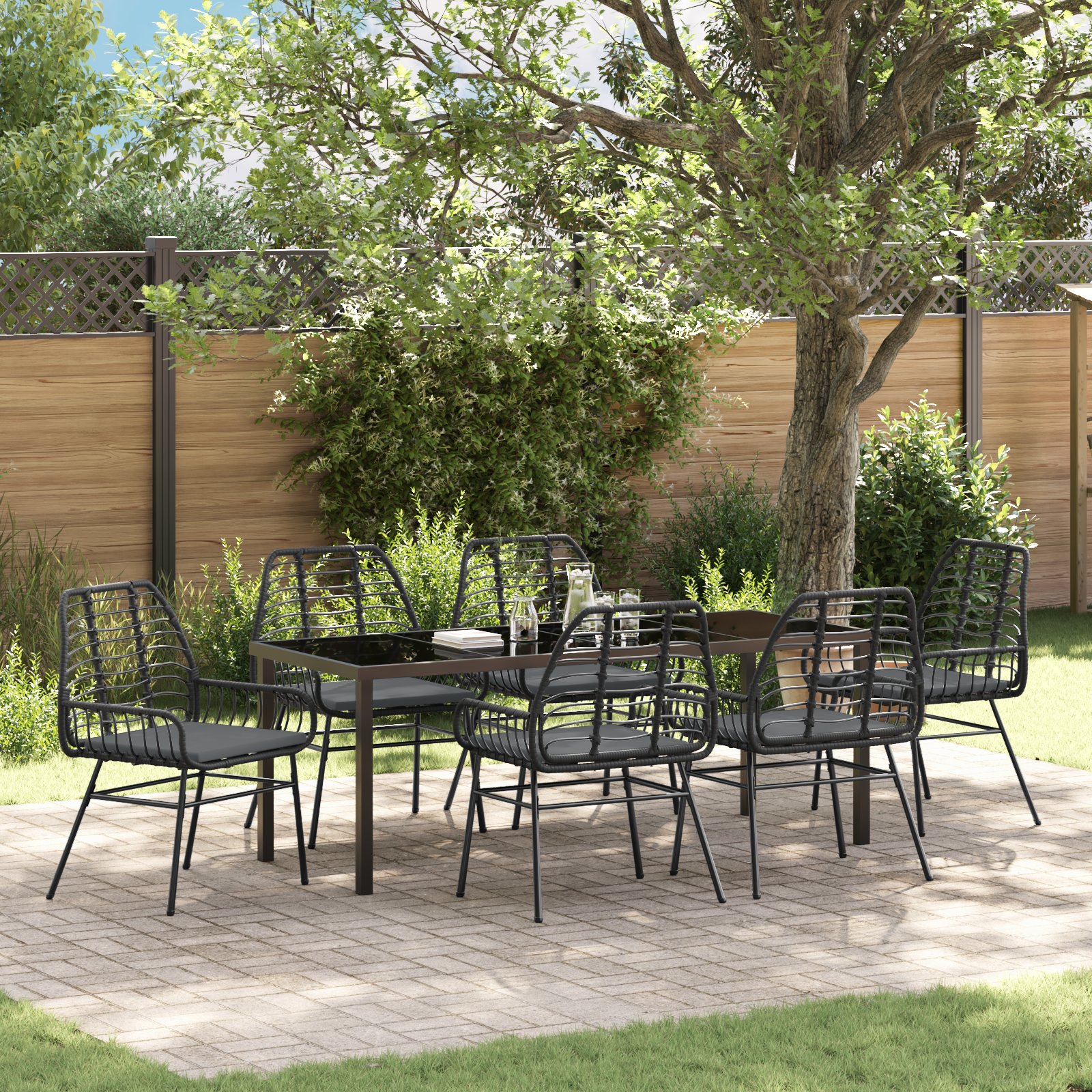 3380860 1 Set de Dining Exterior 7 Piese cu Perne Negru Poliratan Set de Dining Exterior 7 Piese cu Perne Negru Poliratan