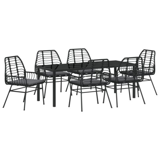 3380860 2 Set de Dining Exterior 7 Piese cu Perne Negru Poliratan 3380860 2