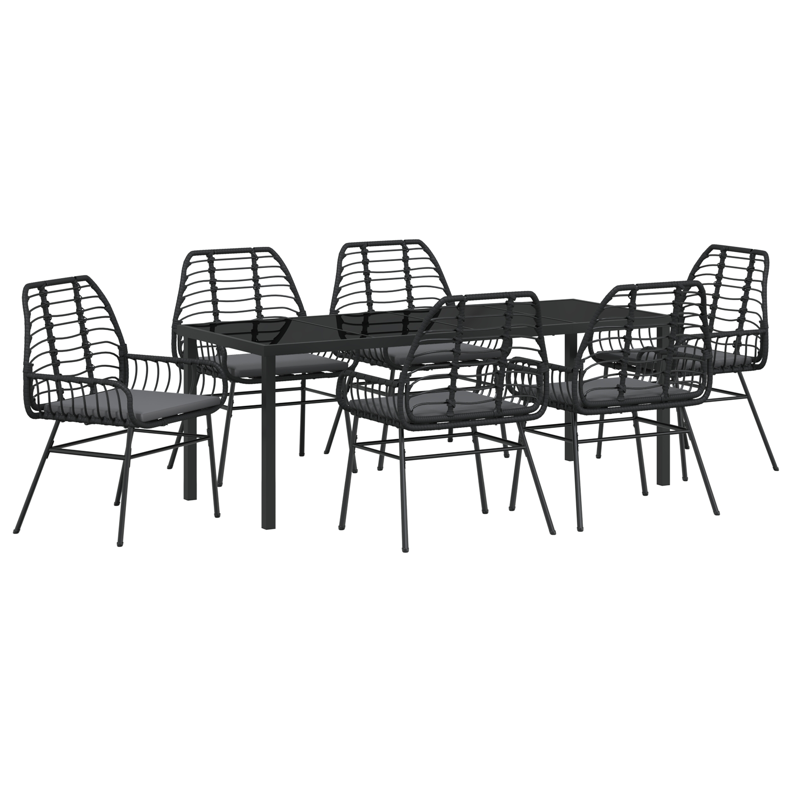 3380860 2 Set de Dining Exterior 7 Piese cu Perne Negru Poliratan Set de Dining Exterior 7 Piese cu Perne Negru Poliratan - imagine 2
