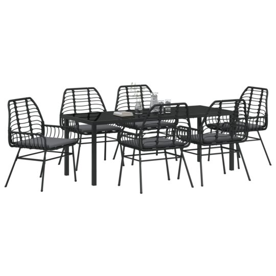 3380860 3 Set de Dining Exterior 7 Piese cu Perne Negru Poliratan 3380860 3