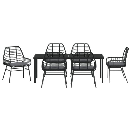 3380860 7 Set de Dining Exterior 7 Piese cu Perne Negru Poliratan 3380860 7