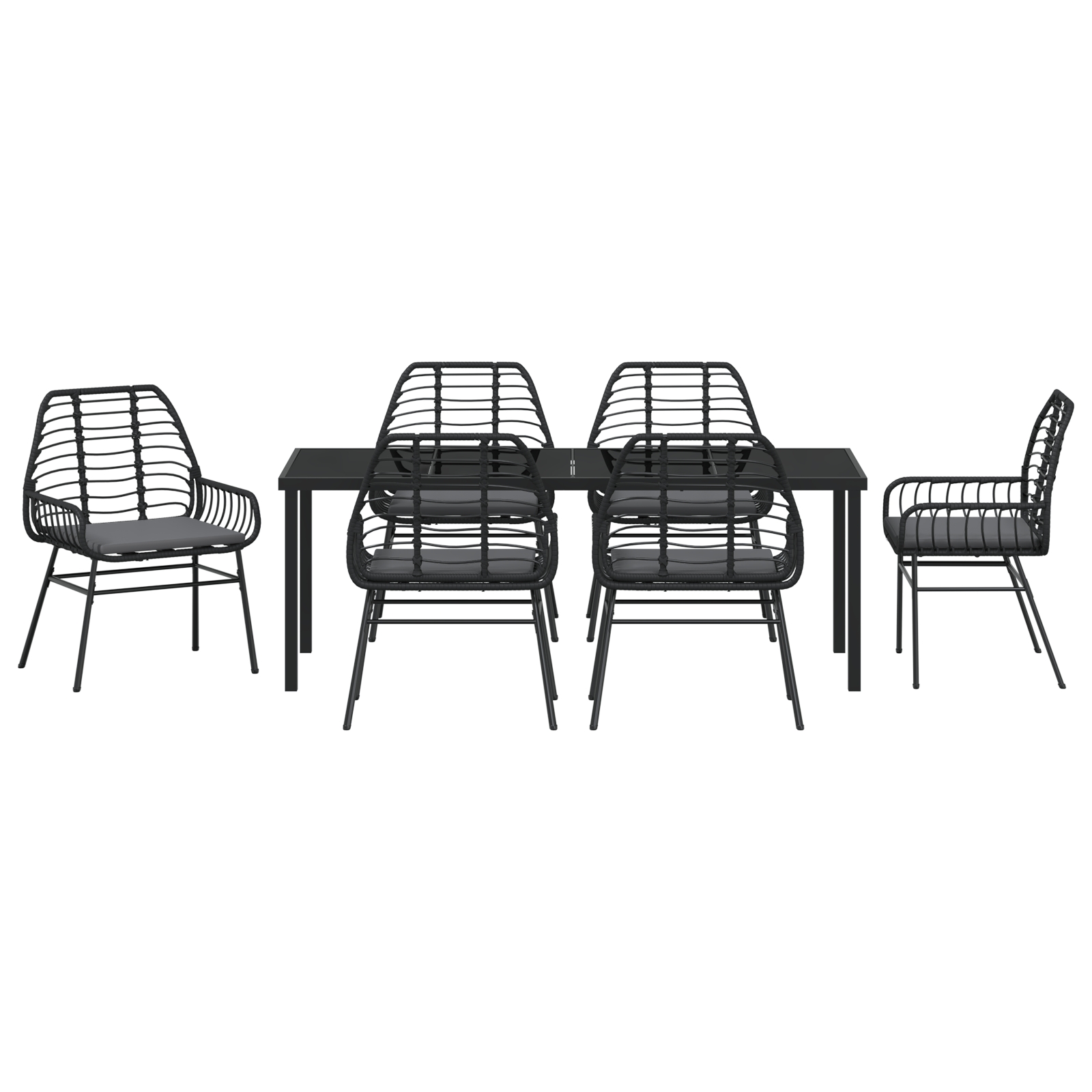 3380860 7 Set de Dining Exterior 7 Piese cu Perne Negru Poliratan Set de Dining Exterior 7 Piese cu Perne Negru Poliratan - imagine 7