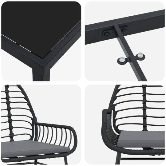 3380860 9 Set de Dining Exterior 7 Piese cu Perne Negru Poliratan 3380860 9