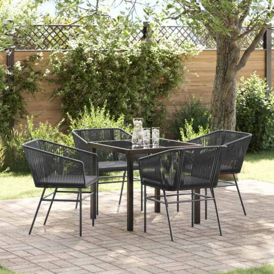 Set de masă pentru grădină 5 pcs Negru Rattan poli