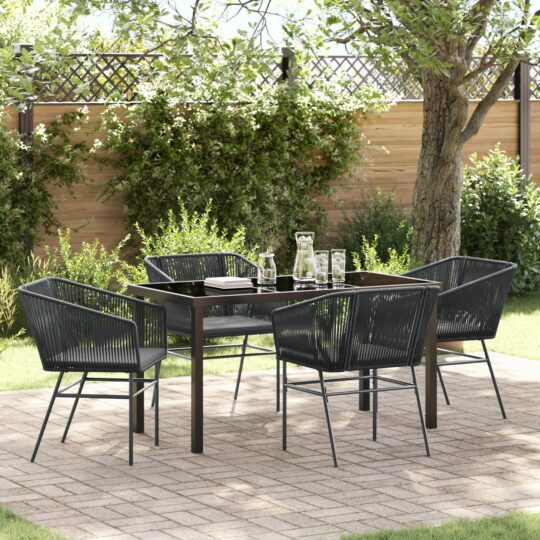 Set de masă pentru grădină 5 pcs Negru Rattan poli