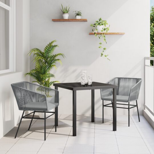 Set de masă pentru grădină 3 pcs Gri Rattan poli