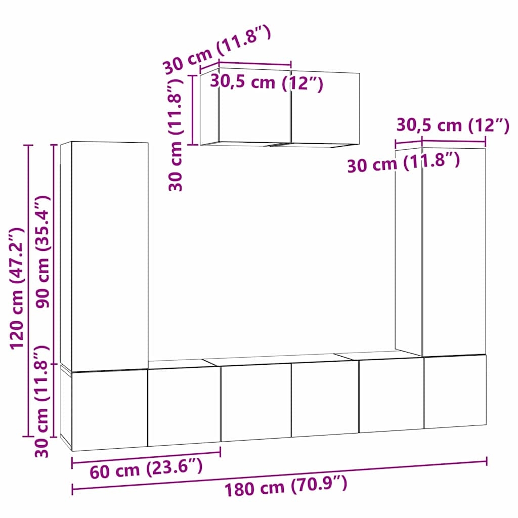 3393137 13 Set comodă TV 7 pcs stejar artizanal 180 x 30 x 120 cm Set comodă TV 7 pcs stejar artizanal 180 x 30 x 120 cm - imagine 13