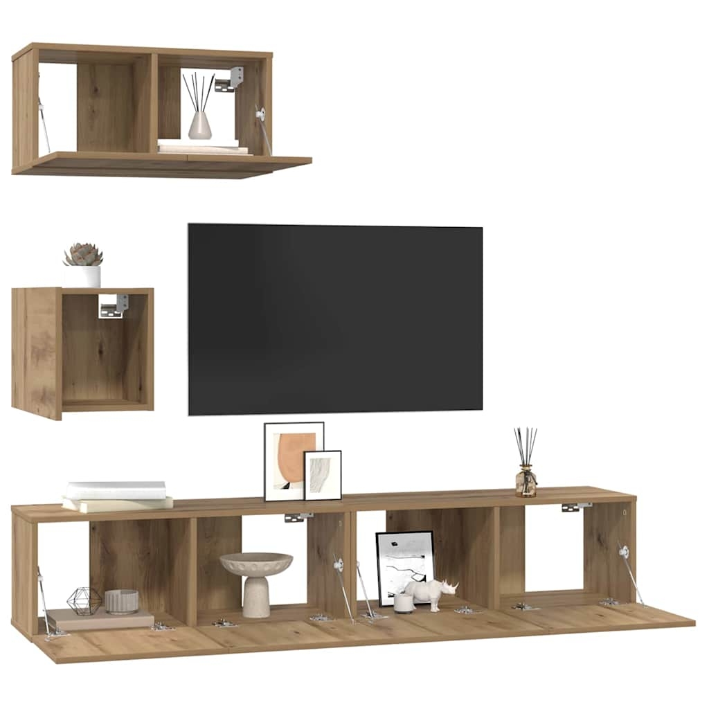 3393140 3 Set dulap TV Pe perete 4 pcs stejar artizanal 80 x 30 x 30 cm Set dulap TV Pe perete 4 pcs stejar artizanal 80 x 30 x 30 cm - imagine 3