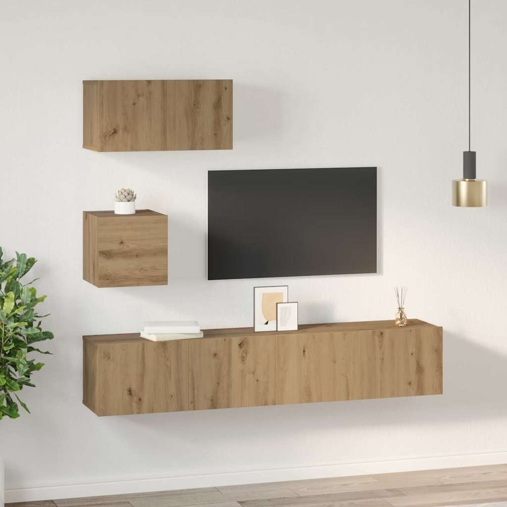 3393140 4 Set dulap TV Pe perete 4 pcs stejar artizanal 80 x 30 x 30 cm Set dulap TV Pe perete 4 pcs stejar artizanal 80 x 30 x 30 cm - imagine 4