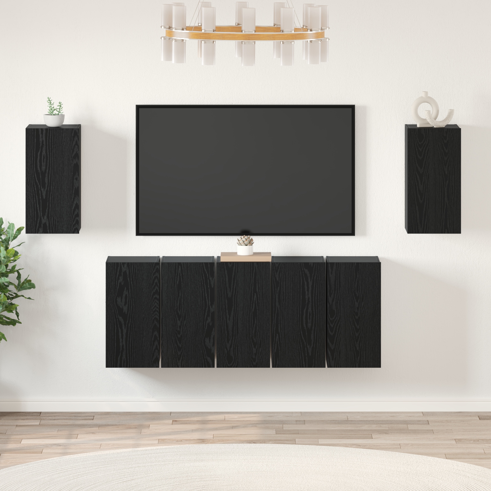 3393145 4 Set comodă TV Pe perete 7 pcs Stejar negru 30.5 x 30 x 60 cm Set comodă TV Pe perete 7 pcs Stejar negru 30.5 x 30 x 60 cm - imagine 4
