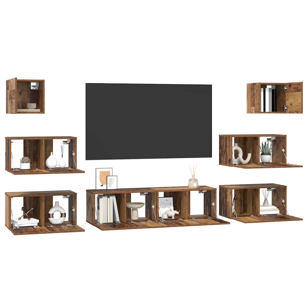 3393153 3 Set comodă TV 8 pcs Lemn vechi 60 x 30 x 30 cm Lemn compozit Set comodă TV 8 pcs Lemn vechi 60 x 30 x 30 cm Lemn compozit - imagine 3
