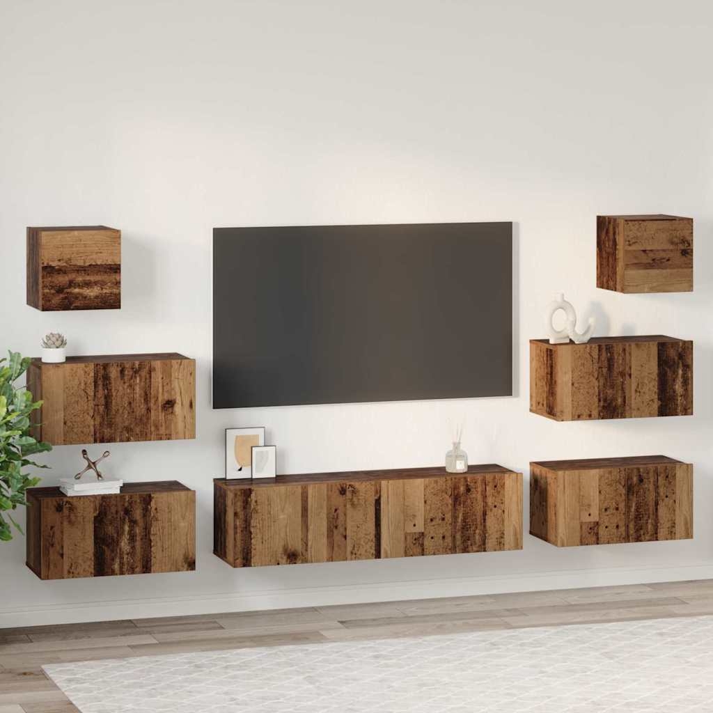 3393153 4 Set comodă TV 8 pcs Lemn vechi 60 x 30 x 30 cm Lemn compozit Set comodă TV 8 pcs Lemn vechi 60 x 30 x 30 cm Lemn compozit - imagine 4