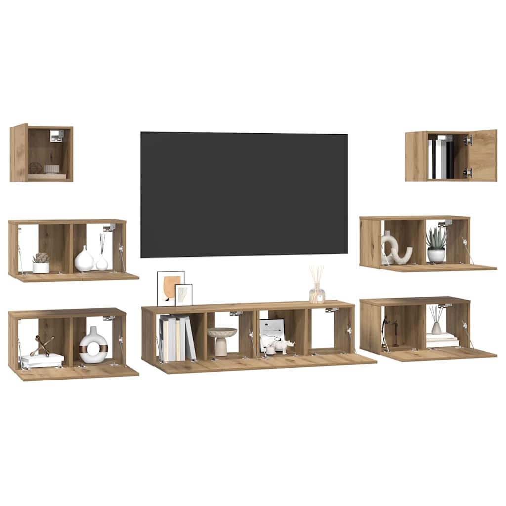 3393155 3 Set comodă TV Pe perete 8 pcs stejar artizanal 60 x 30 x 30 cm Set comodă TV Pe perete 8 pcs stejar artizanal 60 x 30 x 30 cm - imagine 3
